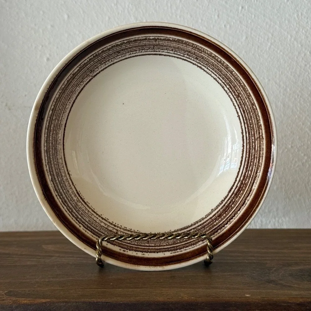 Vintage Royal Starfire Ironstone Cereal Bowls Set Of 2 Brown Stripe MCM‎ Neutral